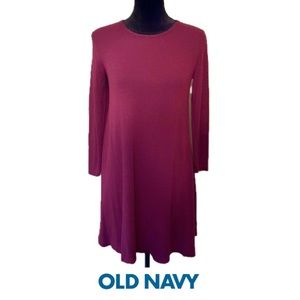 OLD NAVY Burgundy Red Long Sleeve Sweater Swing Dress Sz XSP